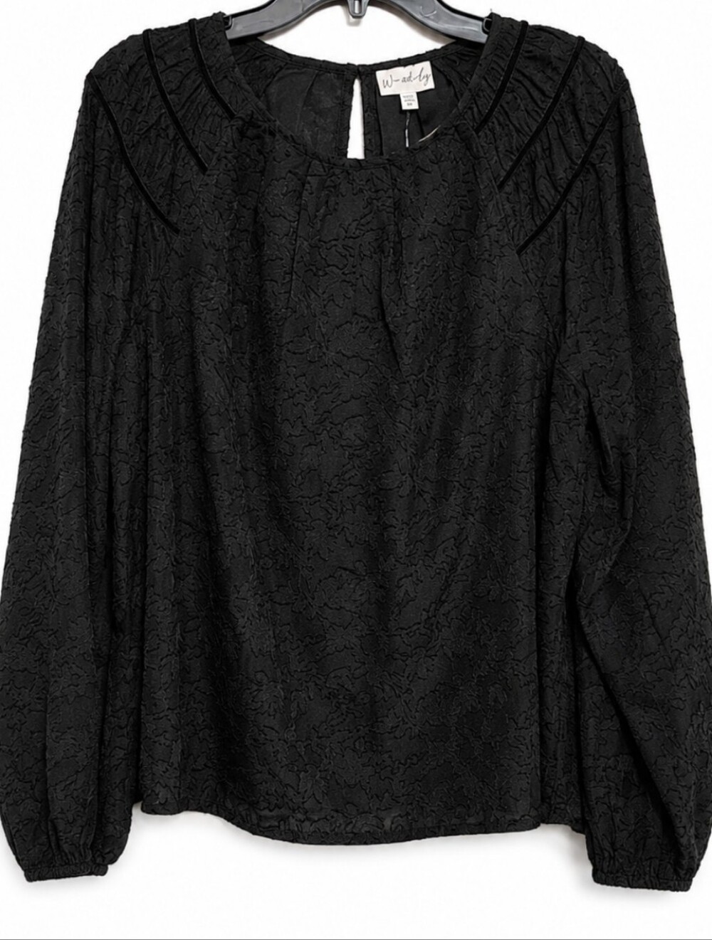 Wonderly Women's XL Black Blouse With Sheer Long Sleeves